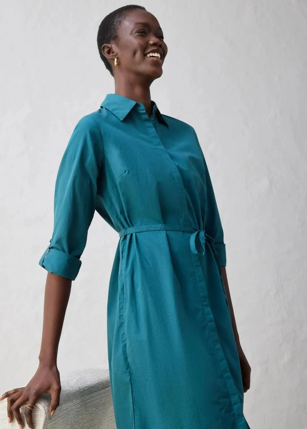 Damen bonprix Kleider|Bekleidung·Pullover & Strickjacken|Hemdblusenkleid mit Seidenanteil
