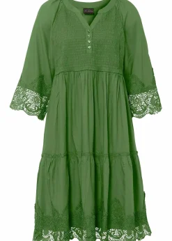 Damen bonprix Kleider|Bekleidung·Pullover & Strickjacken|Hemdblusenkleid mit Spitze