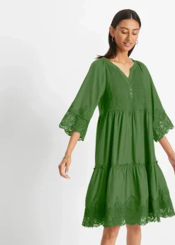Damen bonprix Kleider|Bekleidung·Pullover & Strickjacken|Hemdblusenkleid mit Spitze