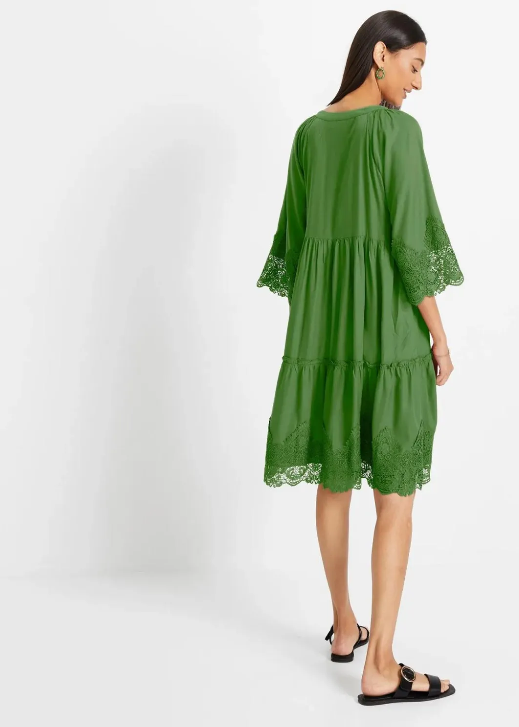 Damen bonprix Kleider|Bekleidung·Pullover & Strickjacken|Hemdblusenkleid mit Spitze