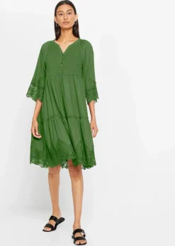 Damen bonprix Kleider|Bekleidung·Pullover & Strickjacken|Hemdblusenkleid mit Spitze