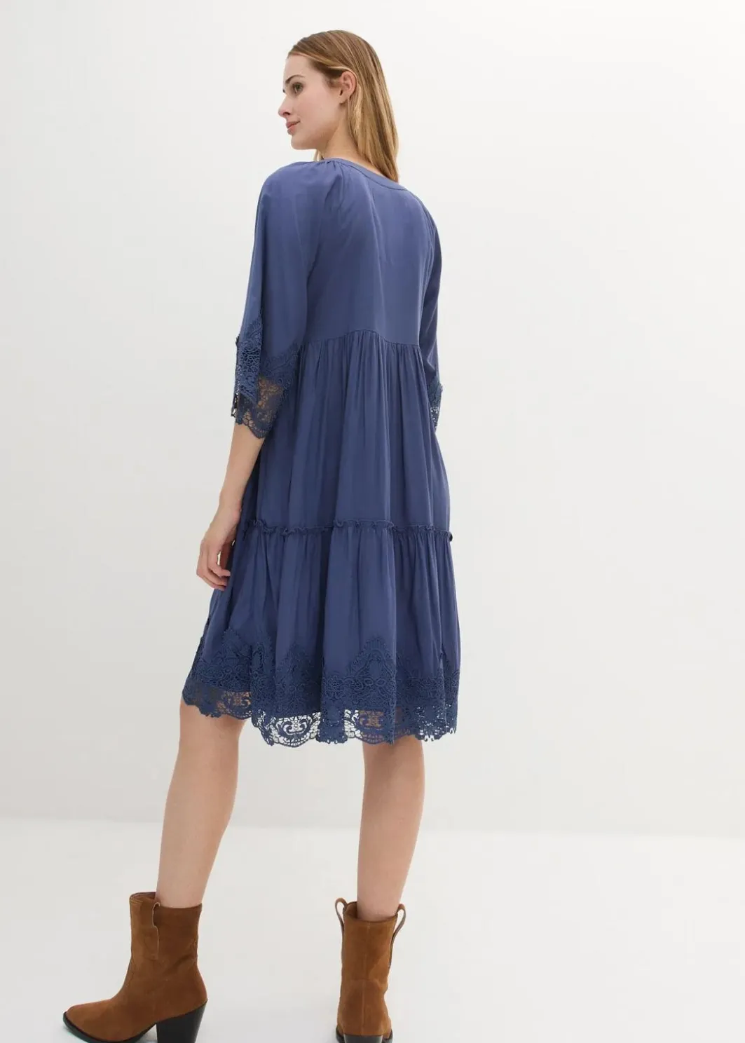 Hemdblusenkleid mit Spitze Damen Bekleidung·Pullover & Strickjacken|Kleider