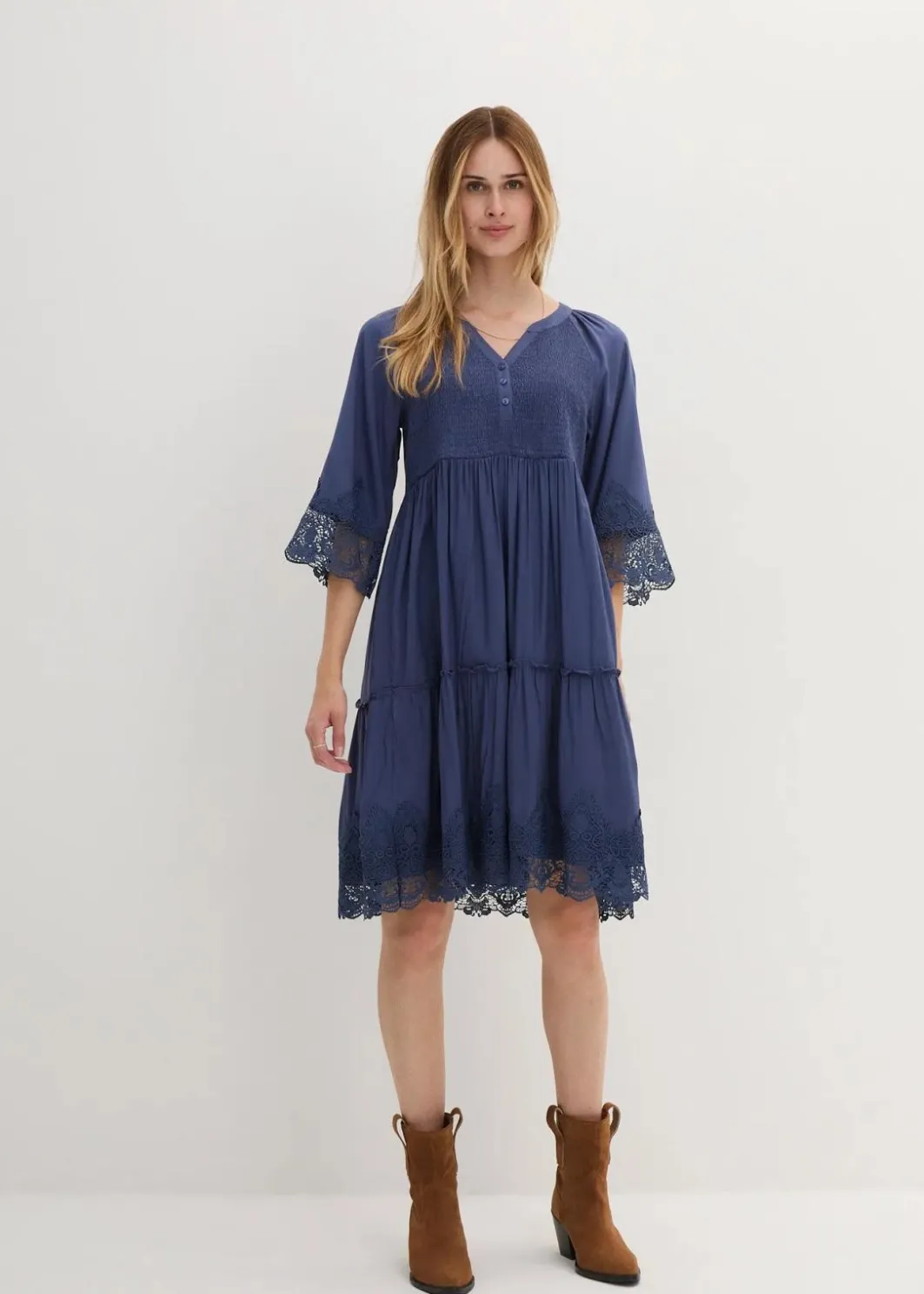 Hemdblusenkleid mit Spitze Damen Bekleidung·Pullover & Strickjacken|Kleider