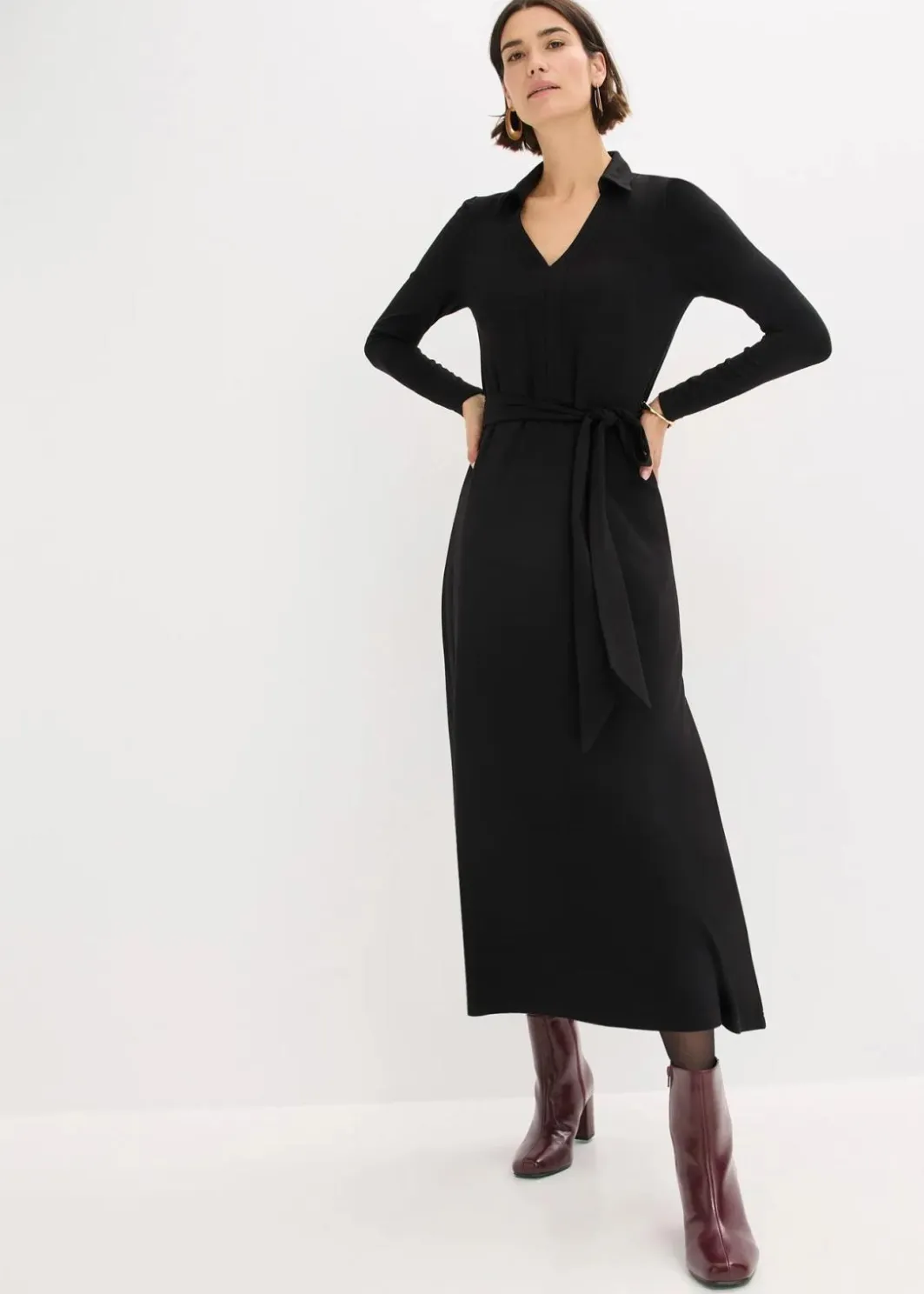 Damen bonprix Kleider|Bekleidung·Pullover & Strickjacken|Hemdblusenkleid mit Viskose