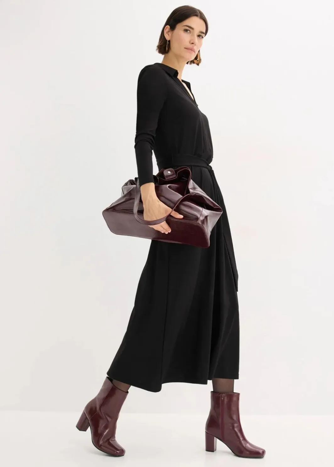Damen bonprix Kleider|Bekleidung·Pullover & Strickjacken|Hemdblusenkleid mit Viskose