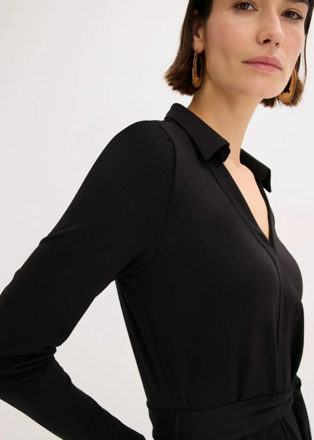 Damen bonprix Kleider|Bekleidung·Pullover & Strickjacken|Hemdblusenkleid mit Viskose