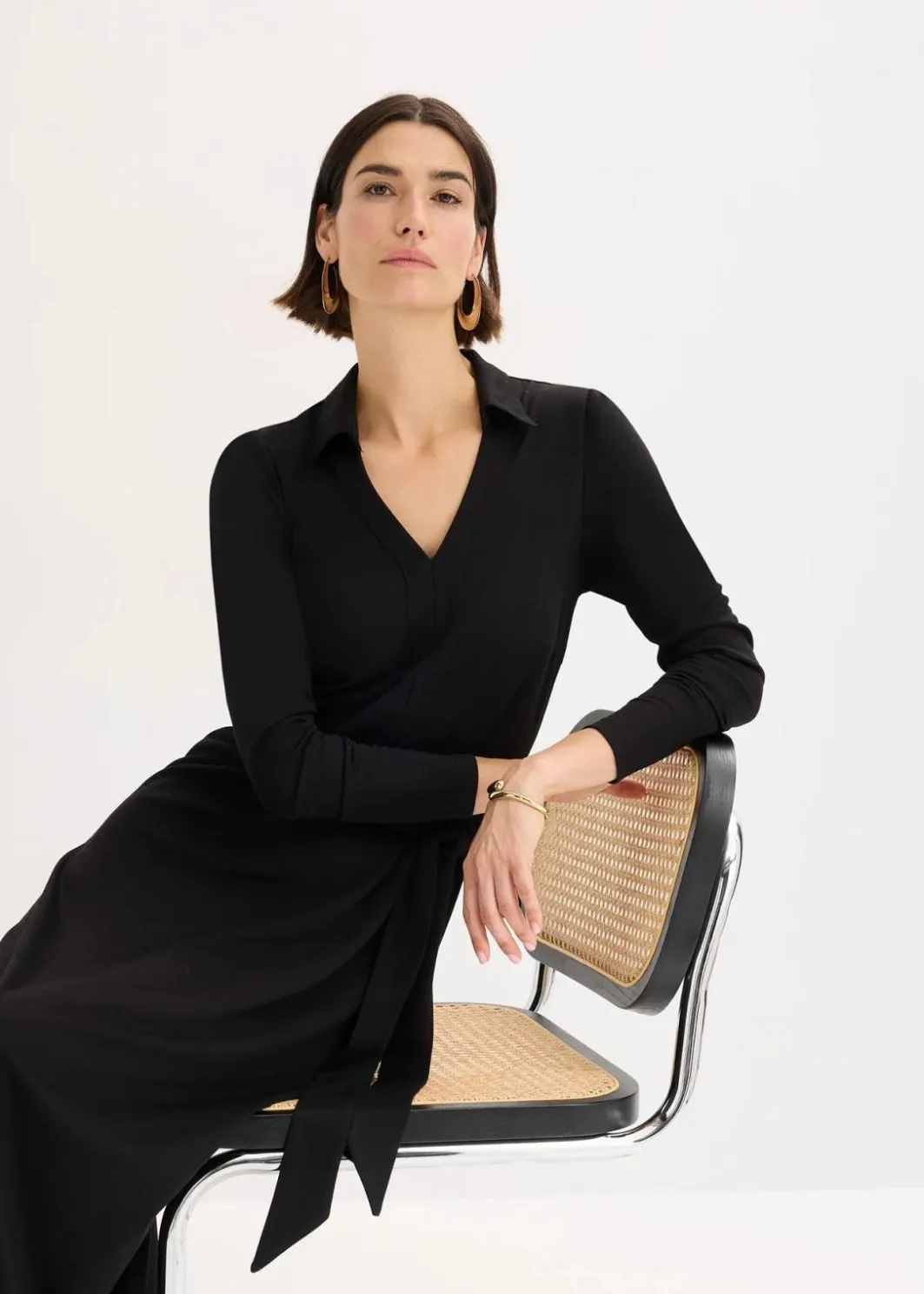 Damen bonprix Kleider|Bekleidung·Pullover & Strickjacken|Hemdblusenkleid mit Viskose