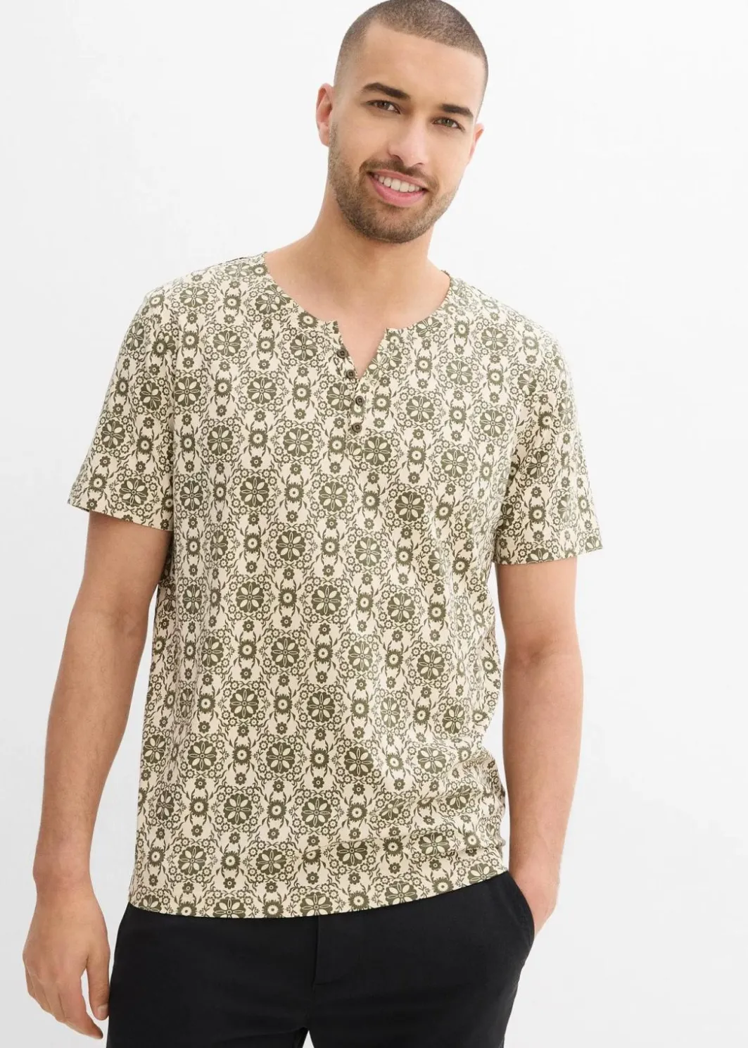 Herren bonprix Große Größen|Shirts & Polos|Henleyshirt aus reiner Baumwolle