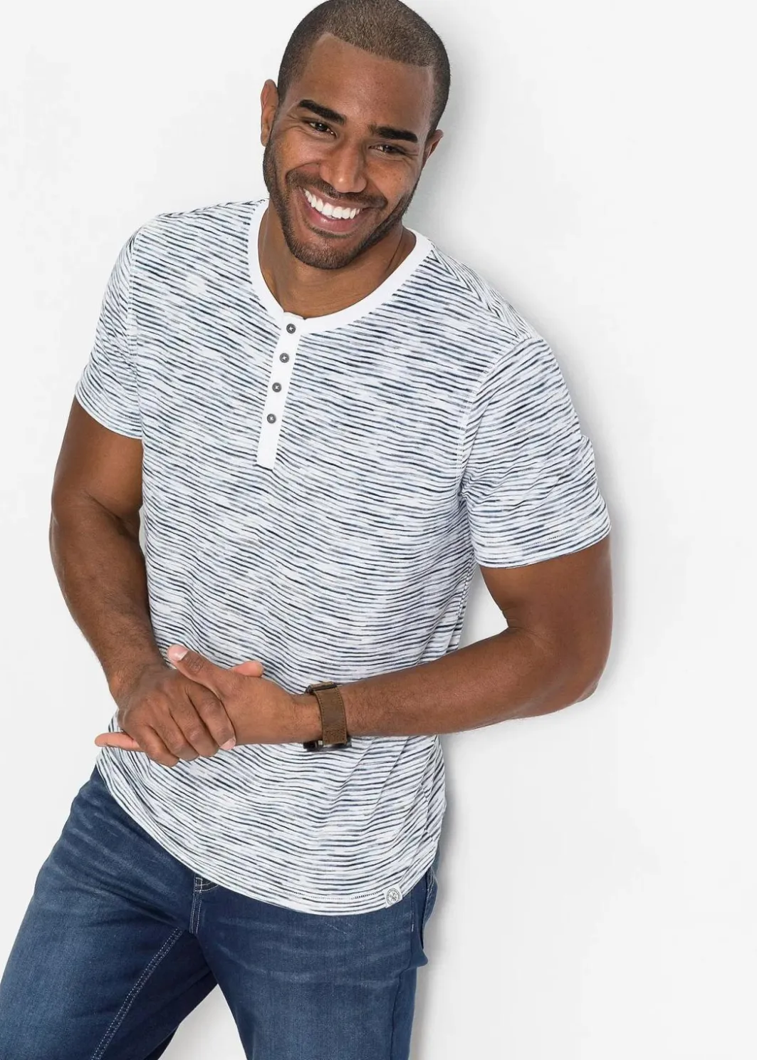 Hot Henleyshirt, aus reiner Baumwolle, Kurzarm Herren Große Größen|Shirts & Polos