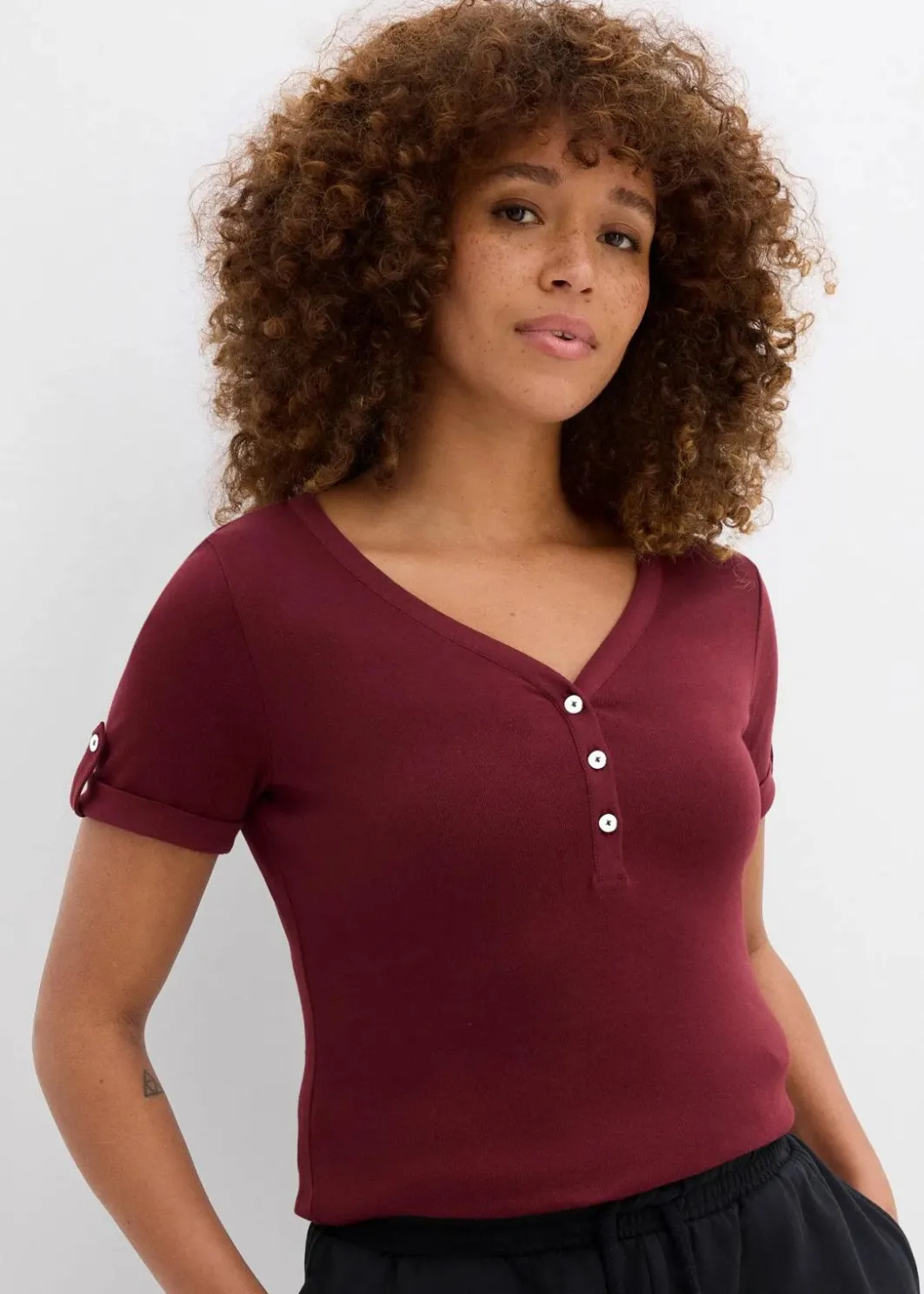 Damen bonprix Bekleidung·Röcke|Basics|Henleyshirt aus reiner Bio-Baumwolle