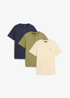 Herren bonprix Große Größen|Basics|Henleyshirt aus reiner Bio-Baumwolle (3er Pack)
