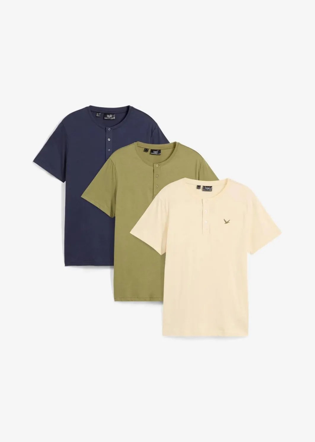 Herren bonprix Große Größen|Basics|Henleyshirt aus reiner Bio-Baumwolle (3er Pack)