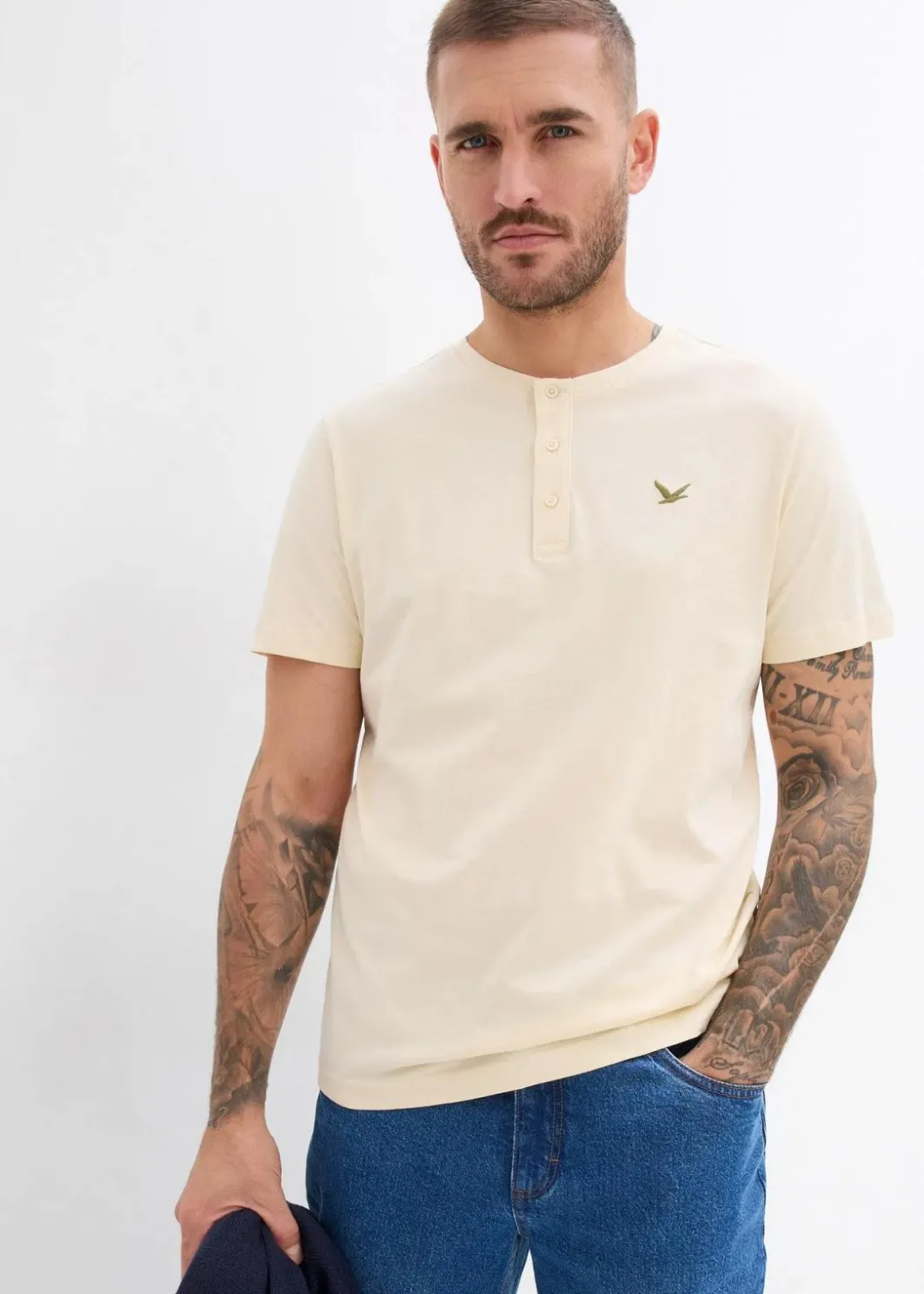 Herren bonprix Große Größen|Basics|Henleyshirt aus reiner Bio-Baumwolle (3er Pack)