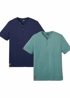 Herren bonprix Große Größen|Basics|Henleyshirt aus reiner Bio-Baumwolle (2er Pack)