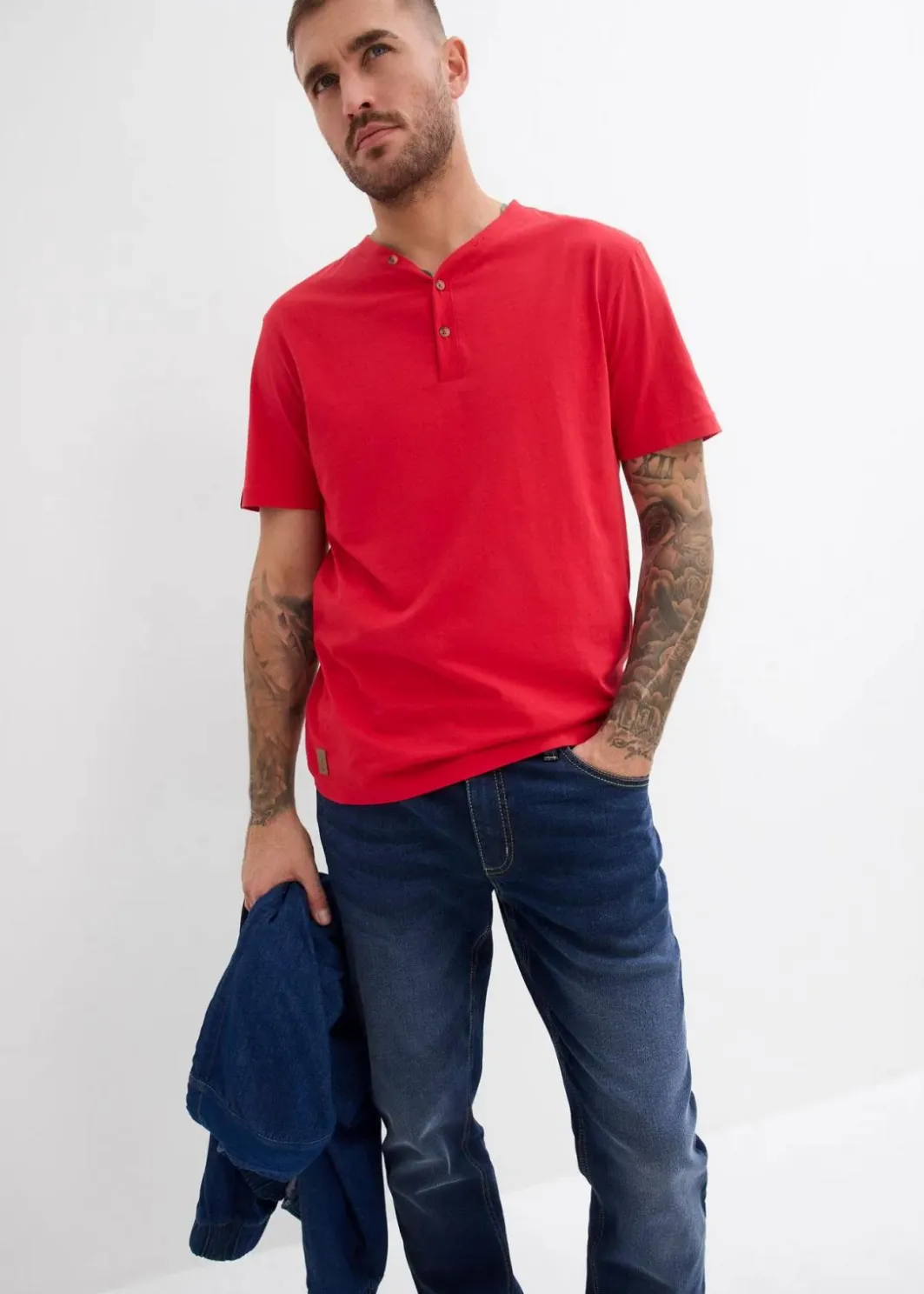 Herren bonprix Shirts & Polos|Basics|Henleyshirt aus reiner Bio-Baumwolle (2er Pack)