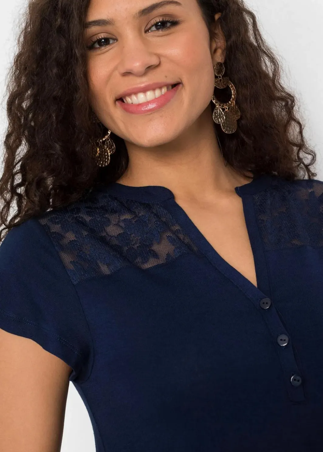 Damen bonprix Shirts & Tops|Nachhaltigere Materialien|Henleyshirt aus Viskose-Mix