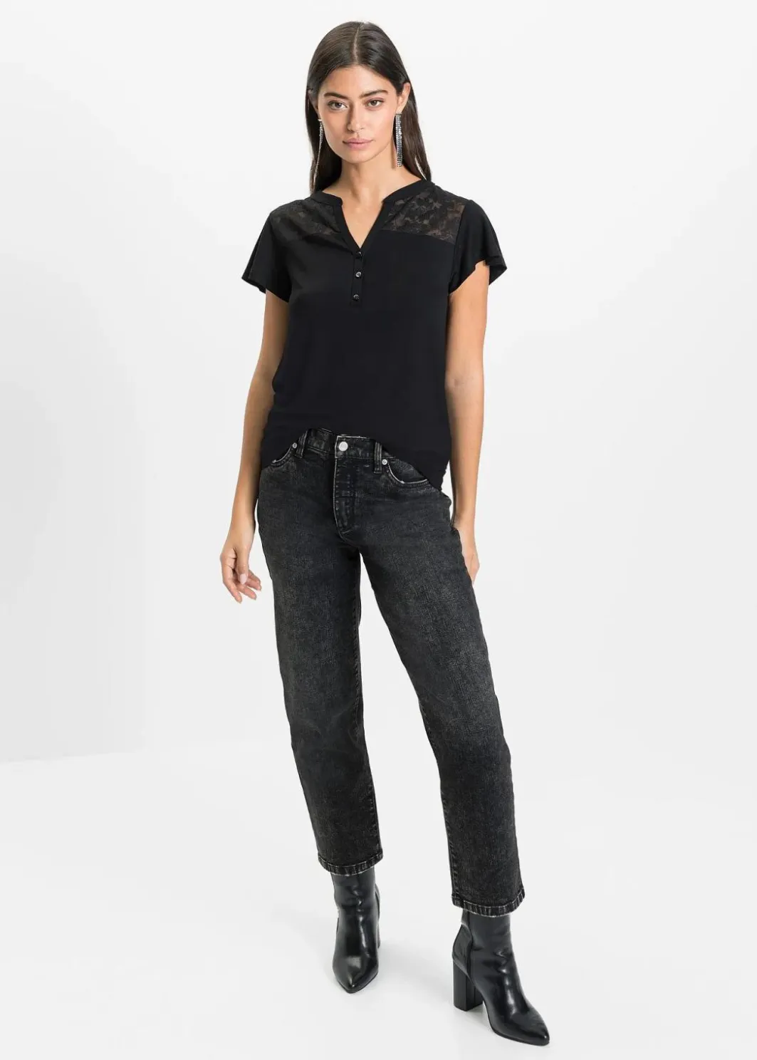 Damen bonprix Nachhaltigere Materialien|Shirts & Tops|Henleyshirt aus Viskose-Mix