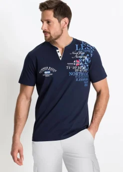 Herren bonprix Shirts & Polos|Große Größen|Henleyshirt, Kurzarm aus reiner Bio-Baumwolle