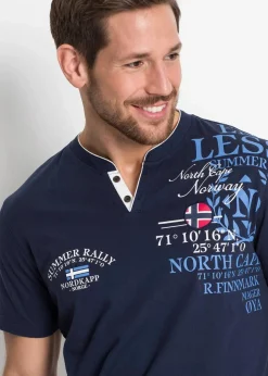 Herren bonprix Shirts & Polos|Große Größen|Henleyshirt, Kurzarm aus reiner Bio-Baumwolle
