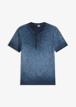 Herren bonprix Große Größen|Shirts & Polos|Henleyshirt, Kurzarm aus reiner Bio-Baumwolle in gewaschener Optik