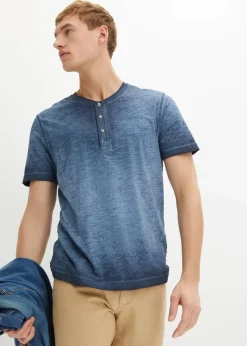 Herren bonprix Große Größen|Shirts & Polos|Henleyshirt, Kurzarm aus reiner Bio-Baumwolle in gewaschener Optik