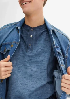 Herren bonprix Große Größen|Shirts & Polos|Henleyshirt, Kurzarm aus reiner Bio-Baumwolle in gewaschener Optik