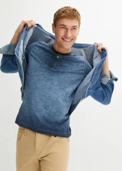 Herren bonprix Große Größen|Shirts & Polos|Henleyshirt, Kurzarm aus reiner Bio-Baumwolle in gewaschener Optik