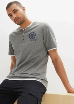 Herren bonprix Große Größen|Shirts & Polos|Henleyshirt, Kurzarm (2er Pack) aus reiner Bio-Baumwolle