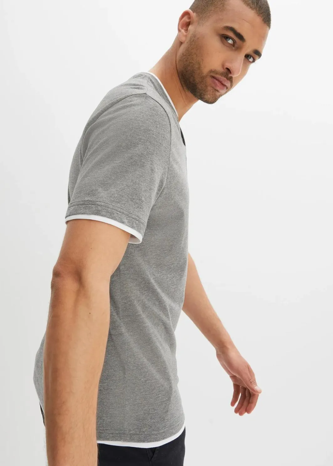 Herren bonprix Große Größen|Shirts & Polos|Henleyshirt, Kurzarm (2er Pack) aus reiner Bio-Baumwolle