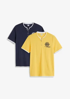 Sale Henleyshirt, Kurzarm (2er Pack) aus reiner Bio-Baumwolle Herren Shirts & Polos|Große Größen
