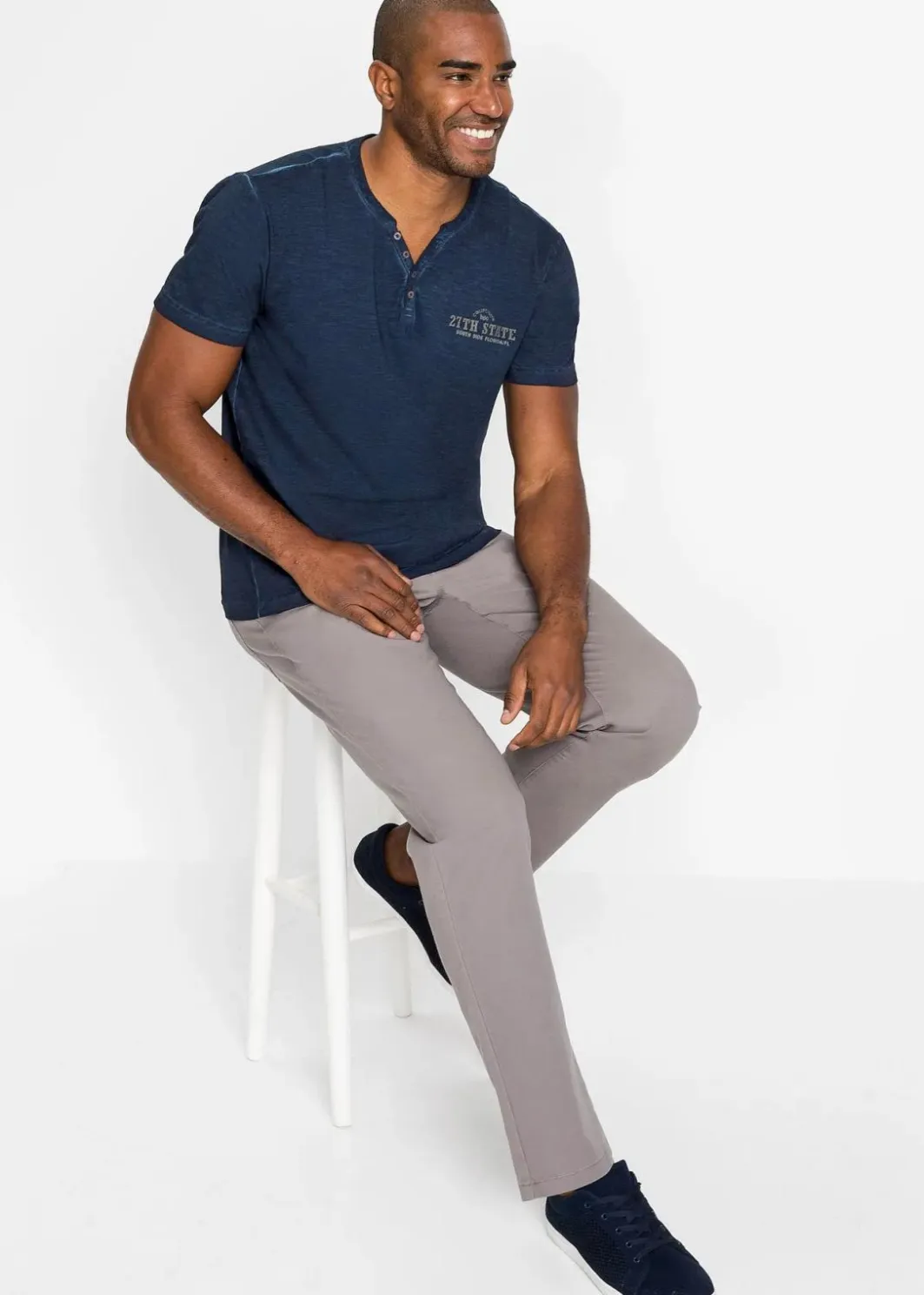 Online Henleyshirt, Kurzarm in gewaschener Optik aus reiner Bio-Baumwolle Herren Große Größen|Shirts & Polos