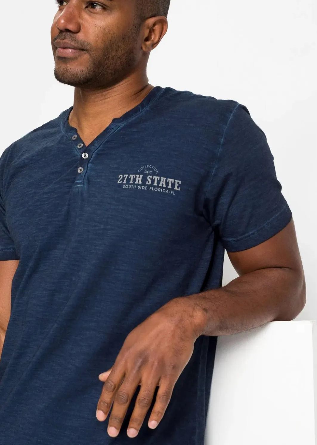 Online Henleyshirt, Kurzarm in gewaschener Optik aus reiner Bio-Baumwolle Herren Große Größen|Shirts & Polos
