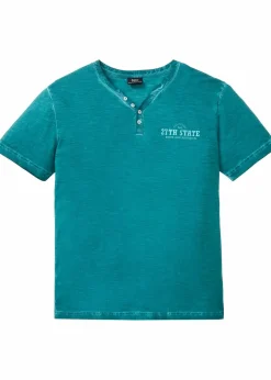 Herren bonprix Shirts & Polos|Große Größen|Henleyshirt, Kurzarm in gewaschener Optik aus reiner Bio-Baumwolle
