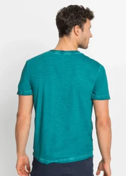 Herren bonprix Shirts & Polos|Große Größen|Henleyshirt, Kurzarm in gewaschener Optik aus reiner Bio-Baumwolle