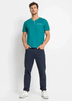 Herren bonprix Shirts & Polos|Große Größen|Henleyshirt, Kurzarm in gewaschener Optik aus reiner Bio-Baumwolle