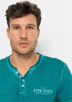 Herren bonprix Shirts & Polos|Große Größen|Henleyshirt, Kurzarm in gewaschener Optik aus reiner Bio-Baumwolle