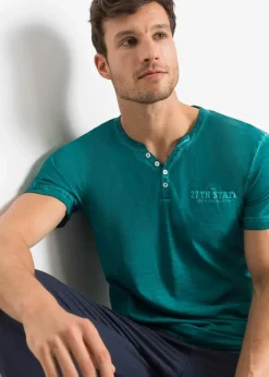 Herren bonprix Shirts & Polos|Große Größen|Henleyshirt, Kurzarm in gewaschener Optik aus reiner Bio-Baumwolle
