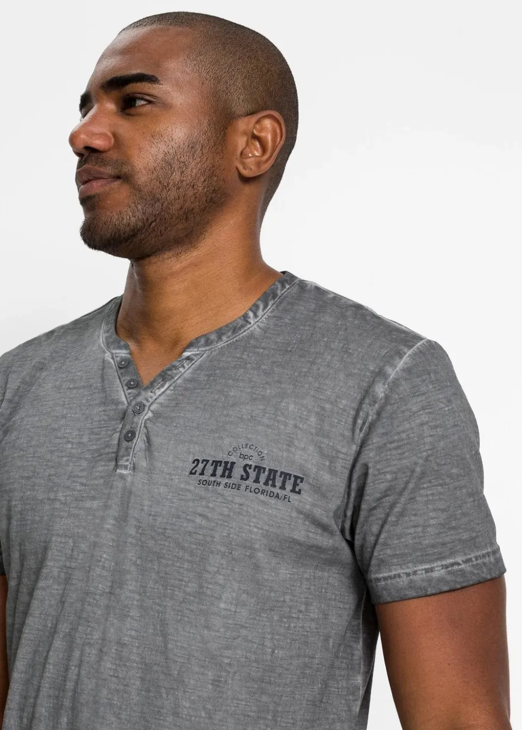 Online Henleyshirt, Kurzarm in gewaschener Optik aus reiner Bio-Baumwolle Herren Shirts & Polos|Große Größen