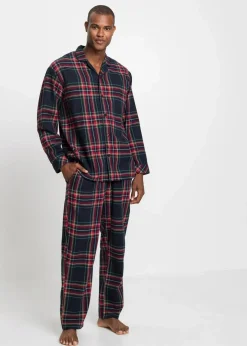 Herren bonprix Pyjamas|Große Größen|Herren Pyjama aus weichem Flanell mit Knopfleiste