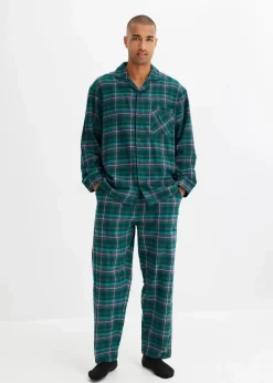 Herren bonprix Pyjamas|Große Größen|Herren Pyjama aus weichem Flanell mit Knopfleiste und langen Ärmeln