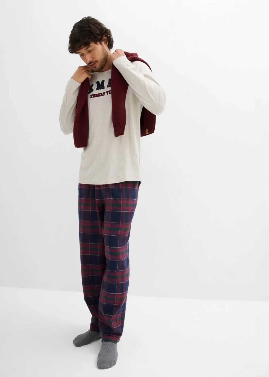 Sale Herren Pyjama mit Flanellhose aus weicher Baumwolle und Geschenktasche Herren Pyjamas|Große Größen