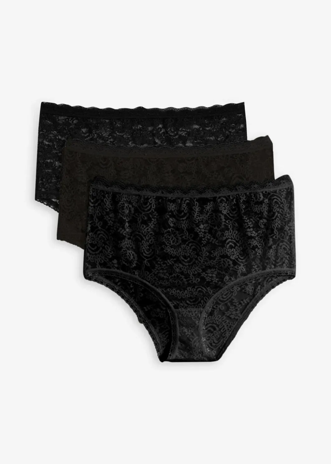 Damen bonprix Wäsche·Höschen|Nachhaltigere Materialien|Highwaist Slip aus Spitze (3er Pack)