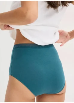 Damen bonprix Höschen|Baumwollunterwäsche|Highwaist Slip mit Baumwolle (3er Pack)