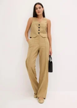 Online Highwaist-Bundfaltenhose mit Leinen Damen Hosen
