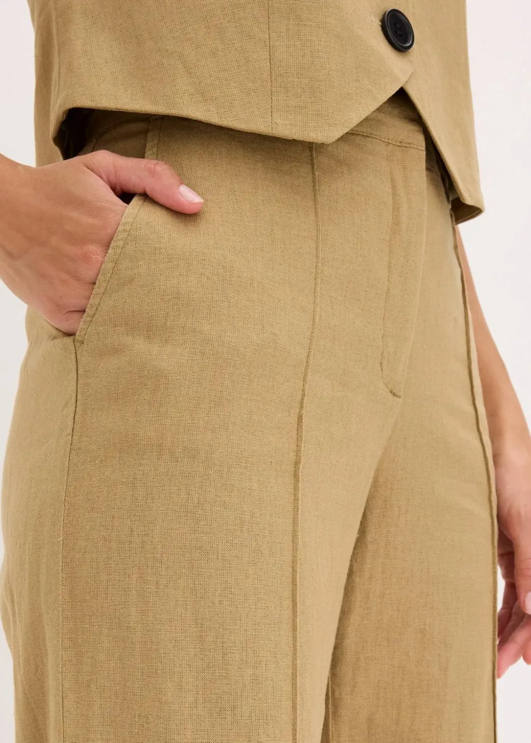 Online Highwaist-Bundfaltenhose mit Leinen Damen Hosen