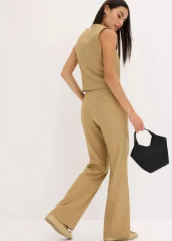 Online Highwaist-Bundfaltenhose mit Leinen Damen Hosen