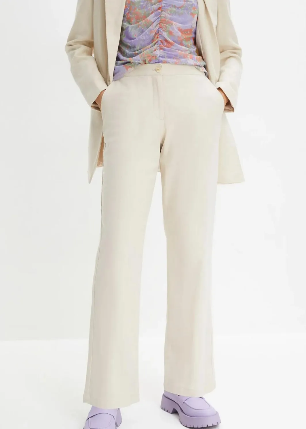 Damen bonprix Nachhaltigere Materialien|Hosen|High-Waist-Hose aus Leinen-Viskose-Mix