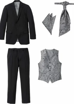 Hochzeitsanzug mit Weste und Plastron (5-tlg. Set), Regular Fit Herren Große Größen|Anzüge & Sakkos