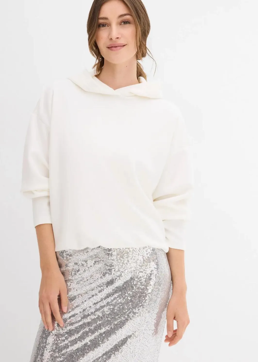 Damen bonprix Sweat|Bekleidung·Blusen & Tuniken|Hoodie aus leicht glänzendem Viskose-Mix