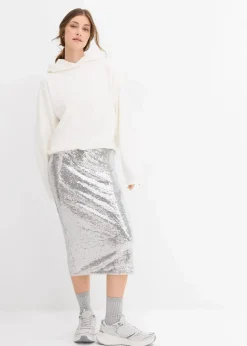 Damen bonprix Sweat|Bekleidung·Blusen & Tuniken|Hoodie aus leicht glänzendem Viskose-Mix